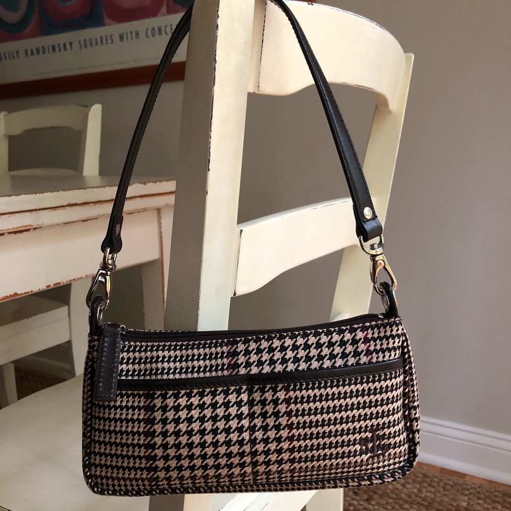 New: Vintage Lauren Ralph Lauren Brown Houndstooth Mini Shoulder Bag